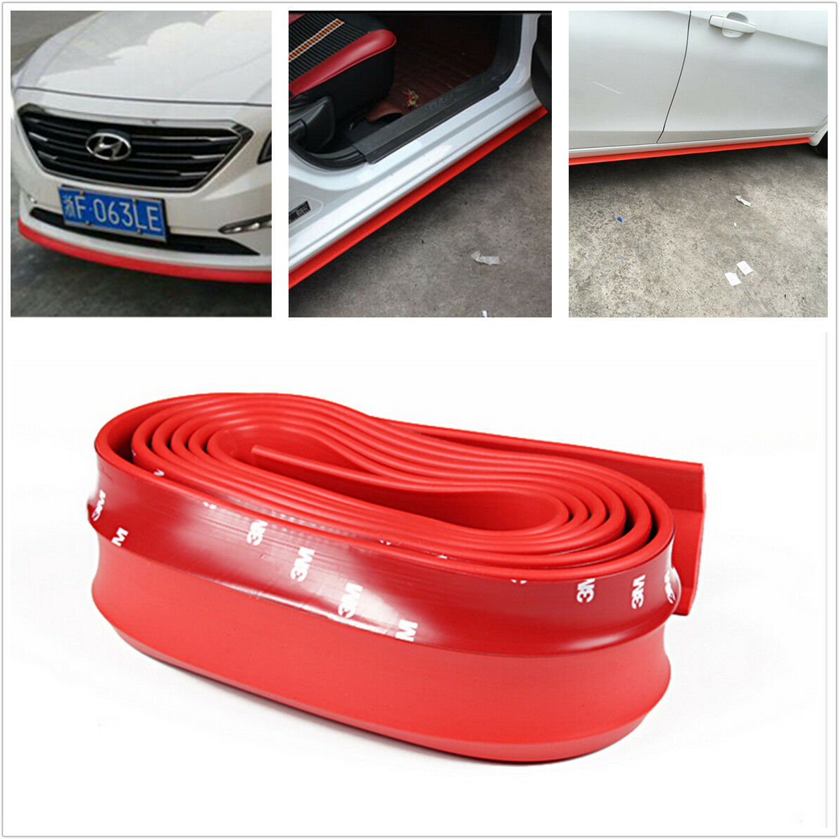 Red Car Front Bumper Spoiler Lip Kit Splitter 2.5M Protector Body Kit Rubber