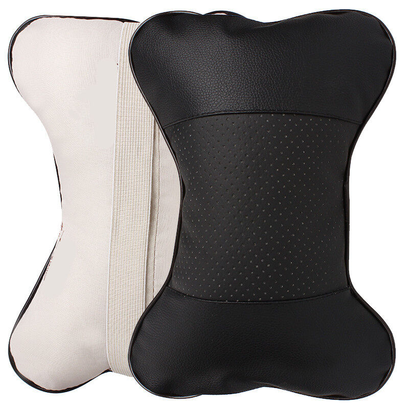 2xBlack PU Leather Car Seat Headrest Head Neck Pillow Support Cushion Breathable