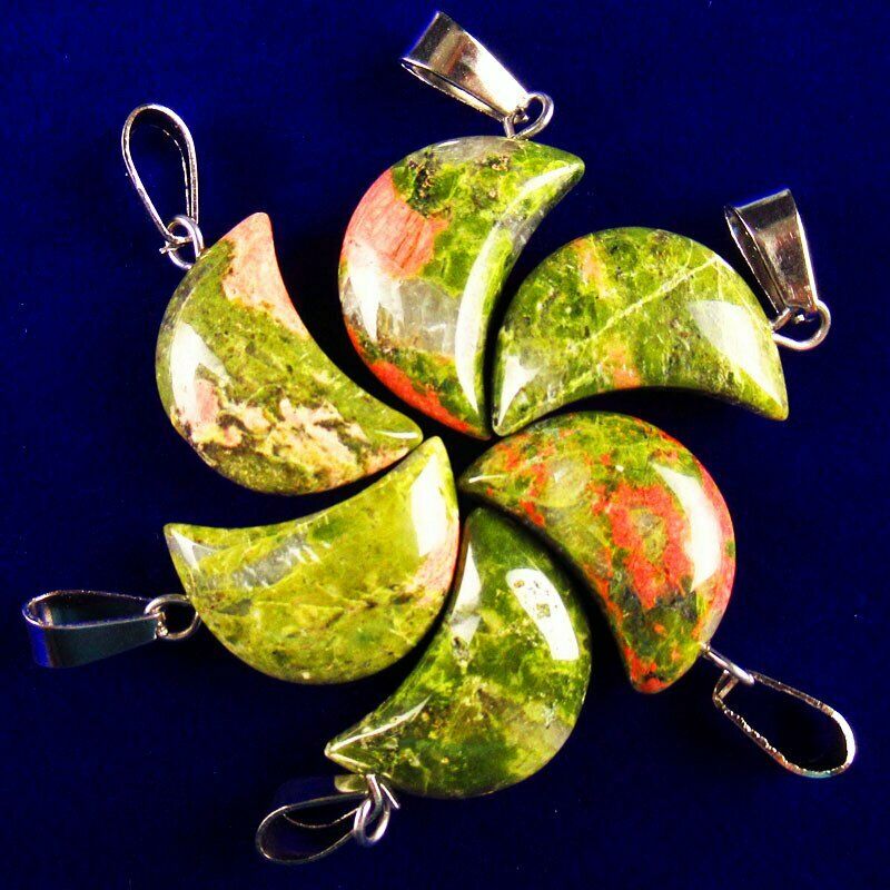 10Pcs 20x10x5mm Natural Unakite Gem Moon Pendant Bead (send randomly) A-54SK