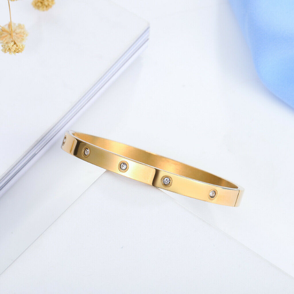 Trendy Polished Bracelet Bangles Crystal Slip-On Hinge Cuff Bracelet Women