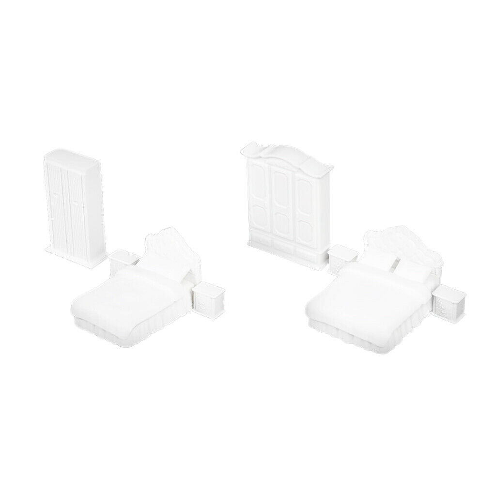 1:25 Unpainted Plastic Chair Wardrobe Bedroom Accs Furniture Set White