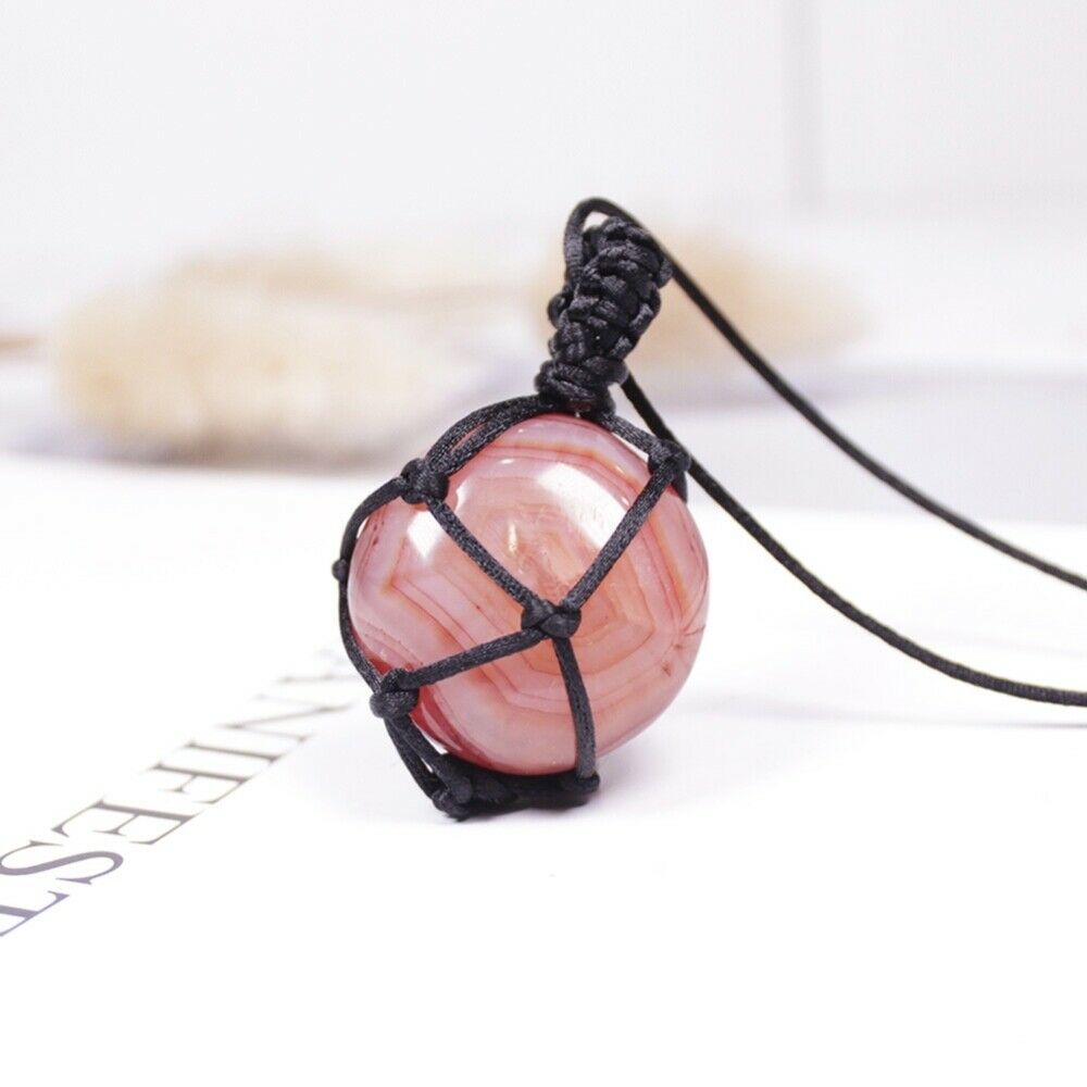 Natural Red Agate Pendant Rough Stone Large Grain Polished Handle Net Bag Woven