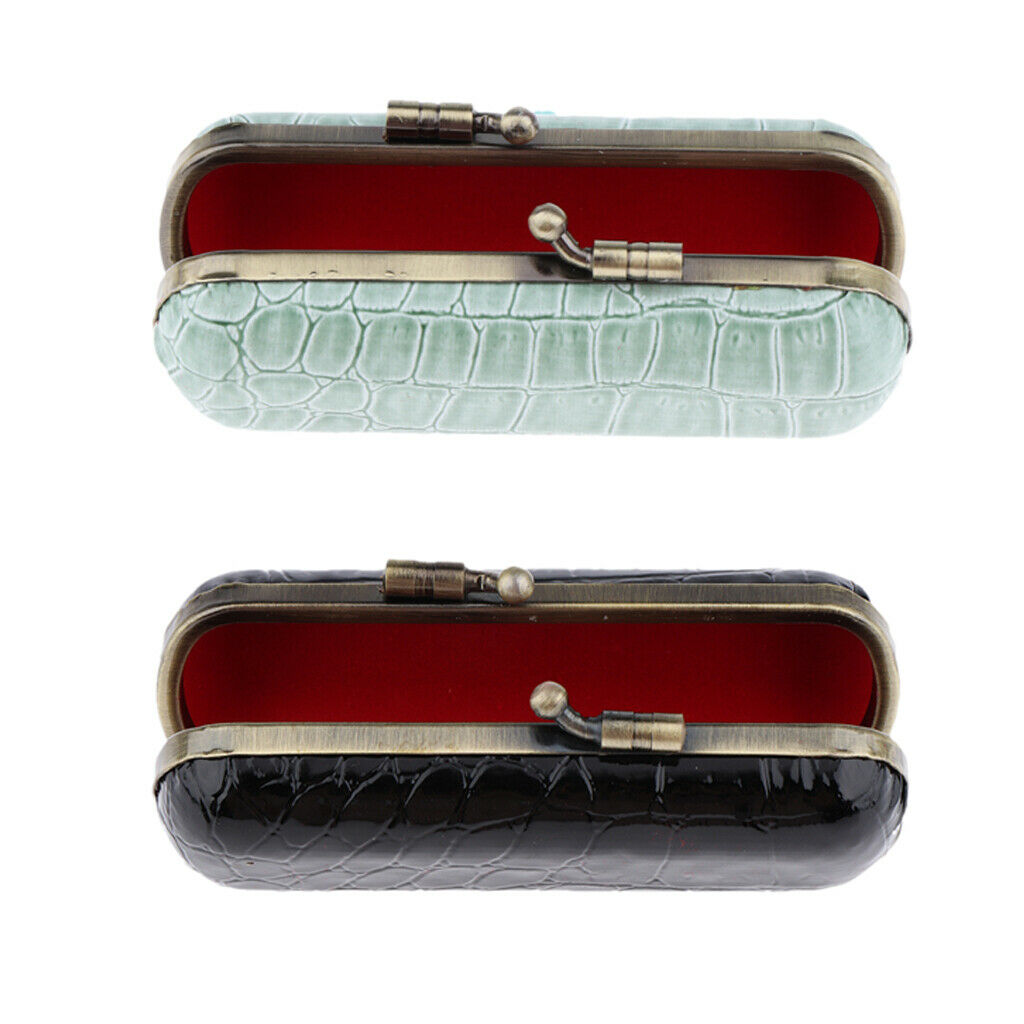 2pcs Cracked Stone PU Lipstick Lip Gloss Cases Storage Box Holder w/ Mirror