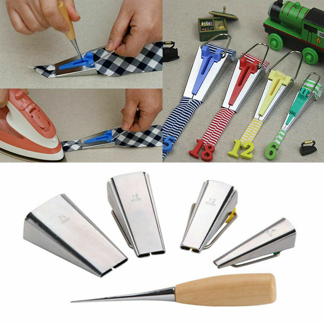 5pcs/ Set Bias Tape Maker Kit For Sewing Quilting Awl and Binder Foot Case Tools