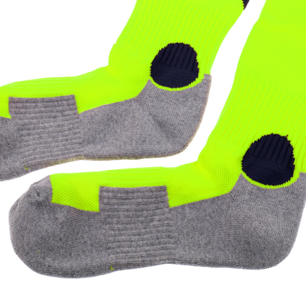 Men Women Teens Sweat Absorb Soccer Football Long Socks Fluorescent Yellow L