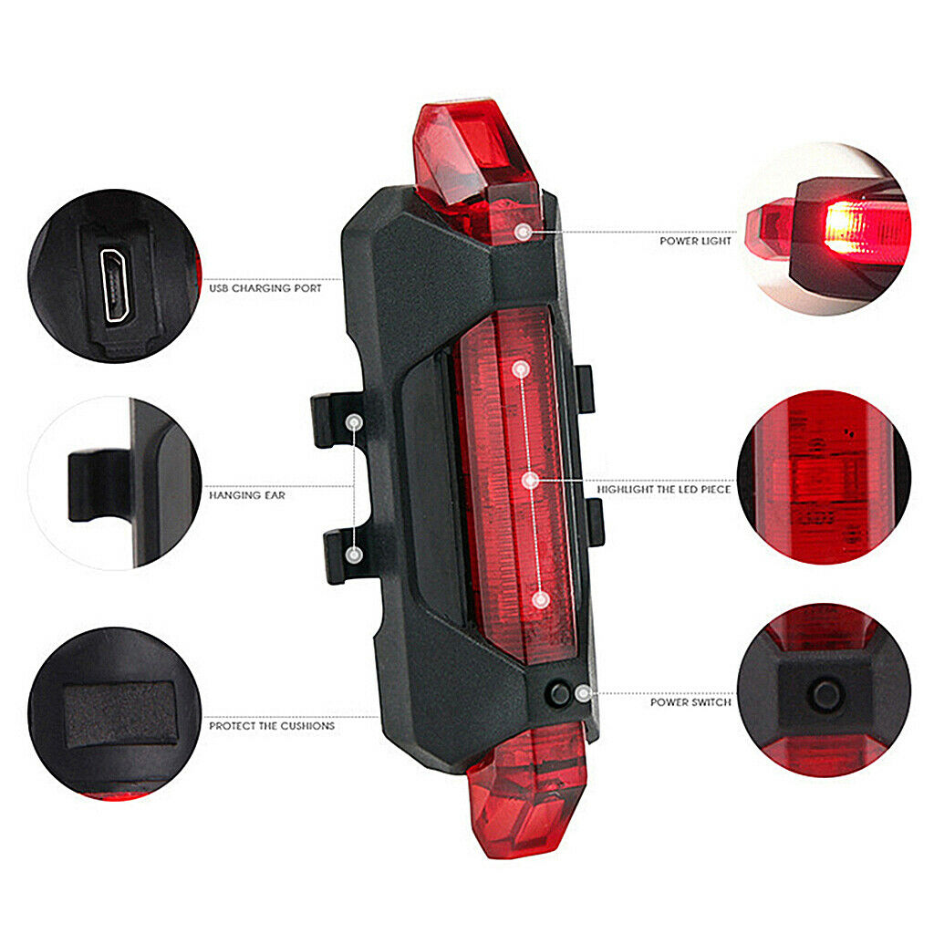 2 Pack Bike Bicycle LED Rear Light Cycling USB Rechargeable 4 Mode Red