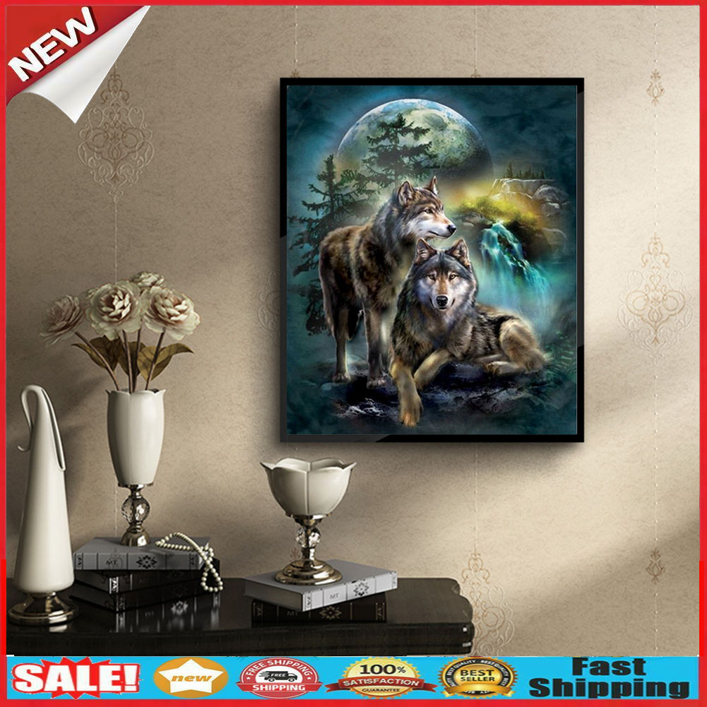 Wolf 5D DIY Round Full Drill Diamond Painting Embroidery Kits Needlework @