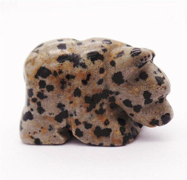35x23x15mm Natural Dalmation Jasper Carved Bear Decoration Statue Decor HH7751