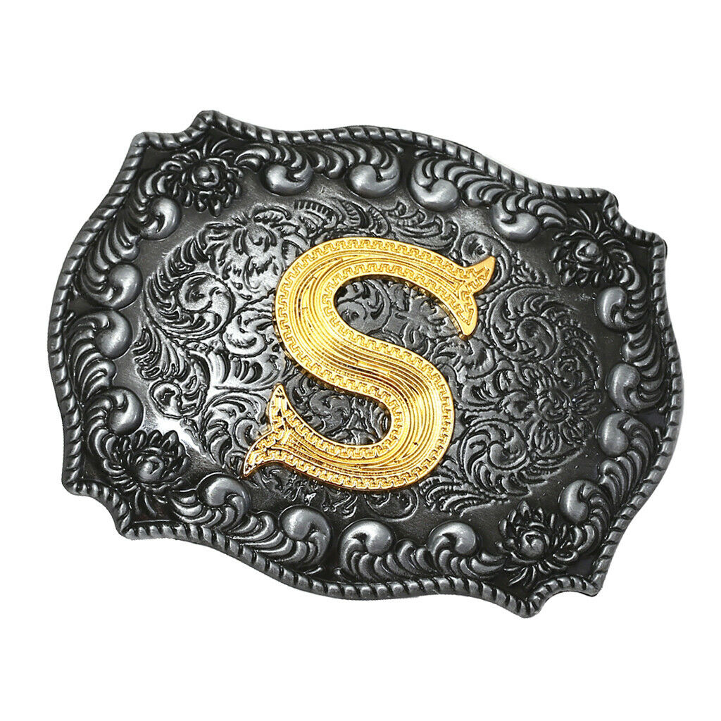 Western Cowboy Golden Initial Letter A-Z Metal Belt Buckle Men's Accessory S