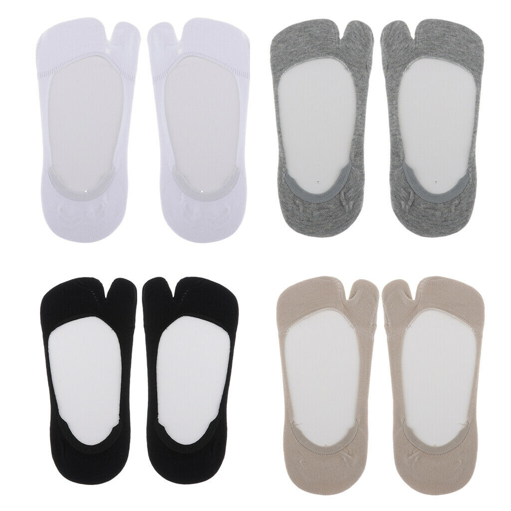 4 Pairs/Set Two Toe Socks Invisible Cotton Tabi Socks Non Slip Boat Socks