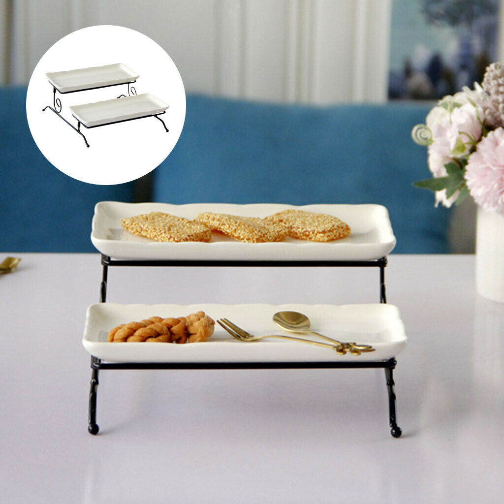 2 Tier Serving Stand Set with 2 Porcelain Serving Platters for Dessert Party