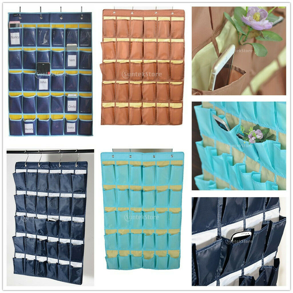 Hanging Organizer Pocket Chart for Cell Phones Business Cards Holder Blue