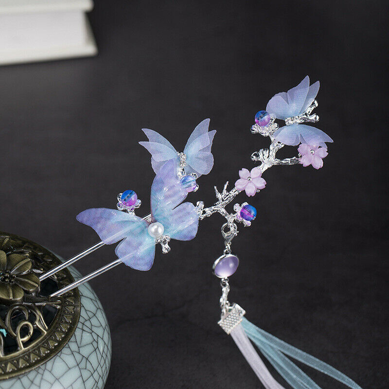 Handmade Chinese Hanfu Hairpin Butterfly Tassel Kanzashi Step Shake Hair Clip