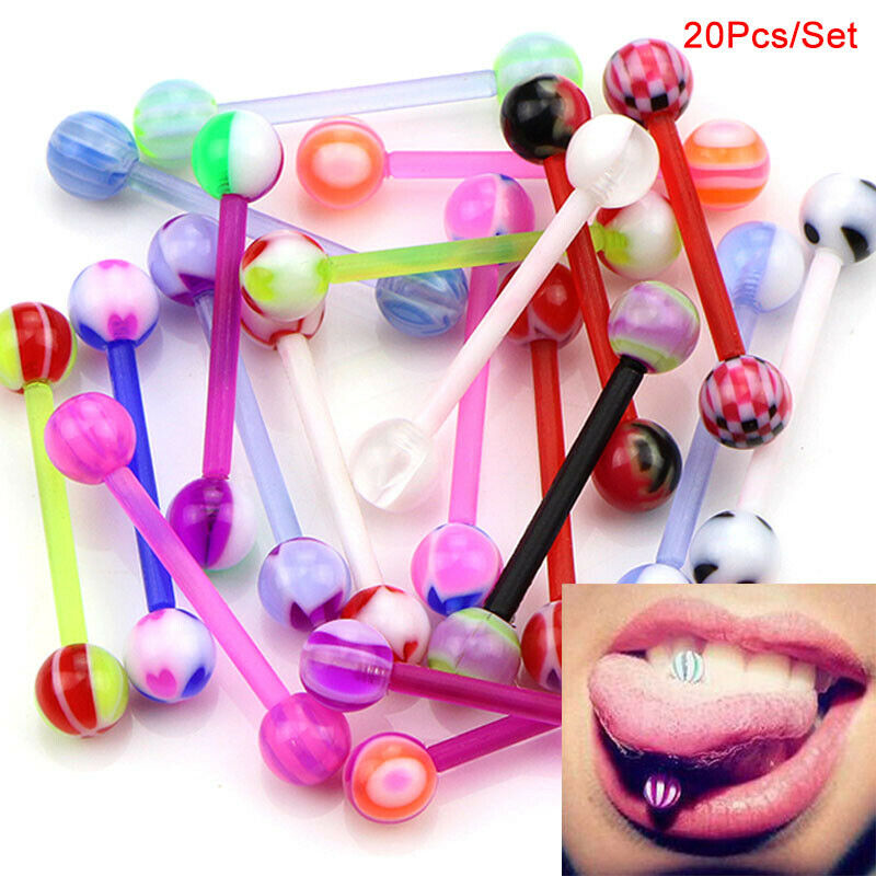 20Pcs/Set Mixed Colors Barbell Ball Tongue Bar Rings Body Piercing Jewel YHM Qx