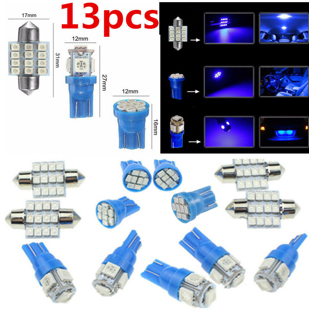 13Pcs LED Lights Interior Package Kit For Dome License Plate Lamp Bulb Blue
