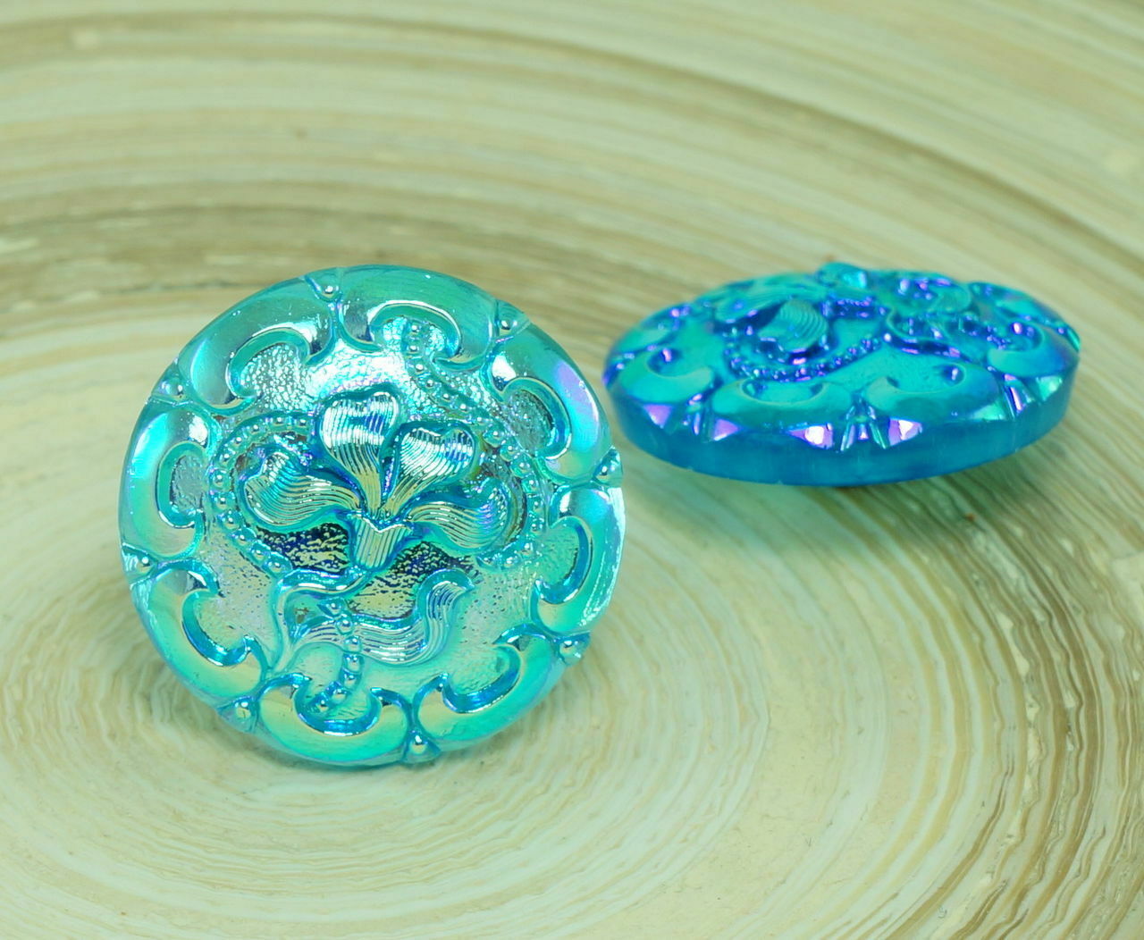 1pc Handmade Czech Glass Turquoise Blue AB Button Flower Size 10 22.5mm