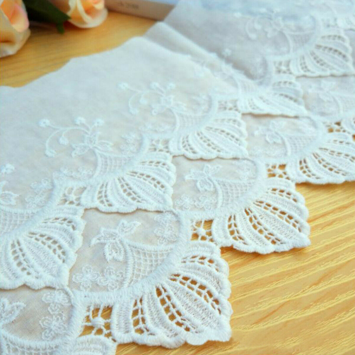 3 Yards 18cm Wide Cotton Floral Embroidery Lace Trim Sewing Dress Curtain Fabric