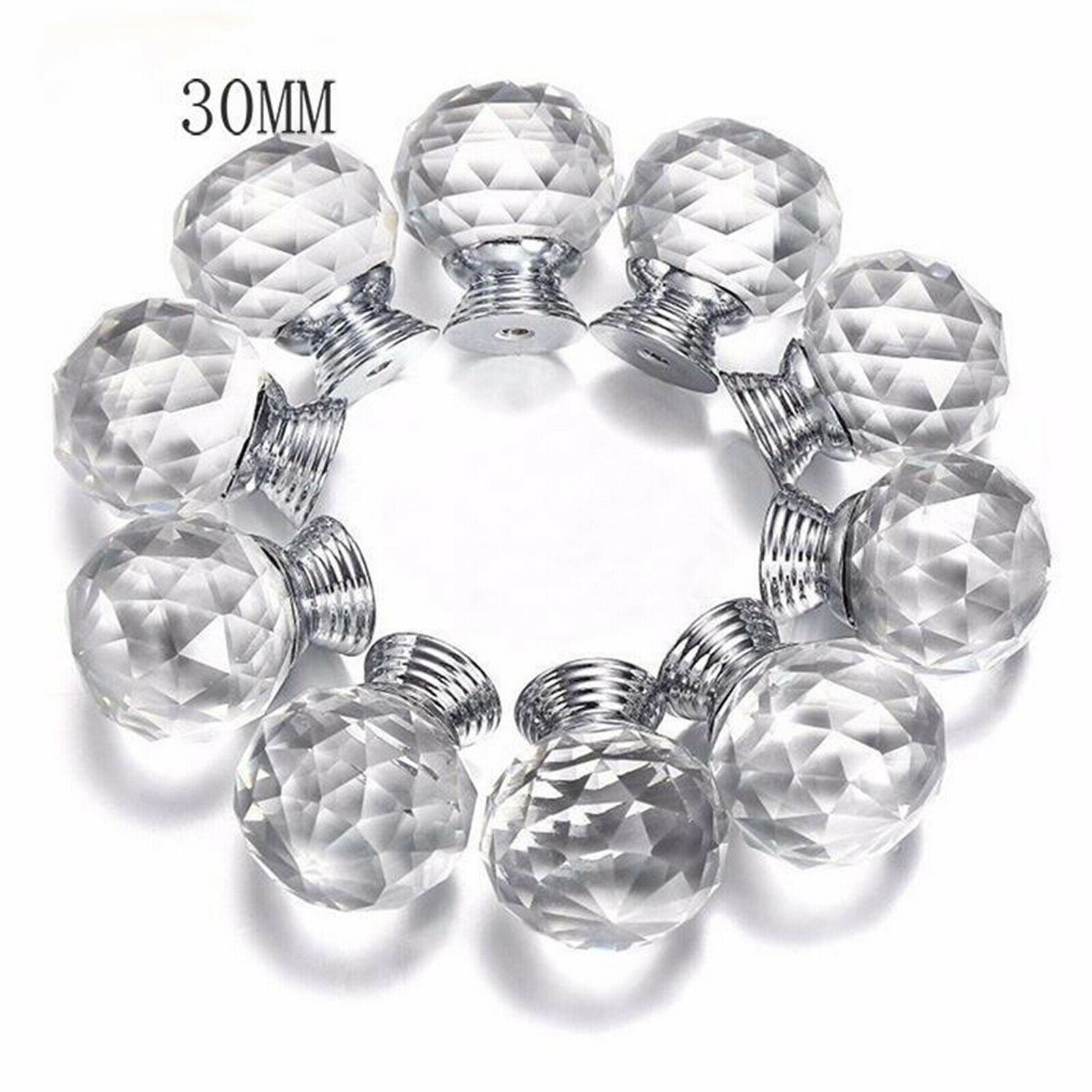 10x Crystal Knob Diamond Shape Drawer Cabinet Pull Handle Dresser Door 30mm