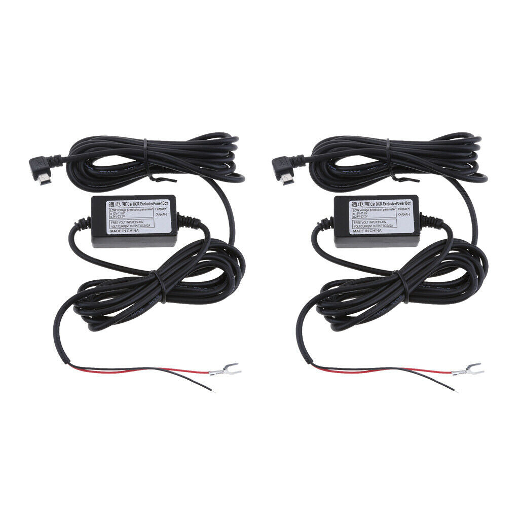 2Pieces Car Dash Cam Hardwire Kits 12/24V to 5V 1.5A Mini USB Angled Cable