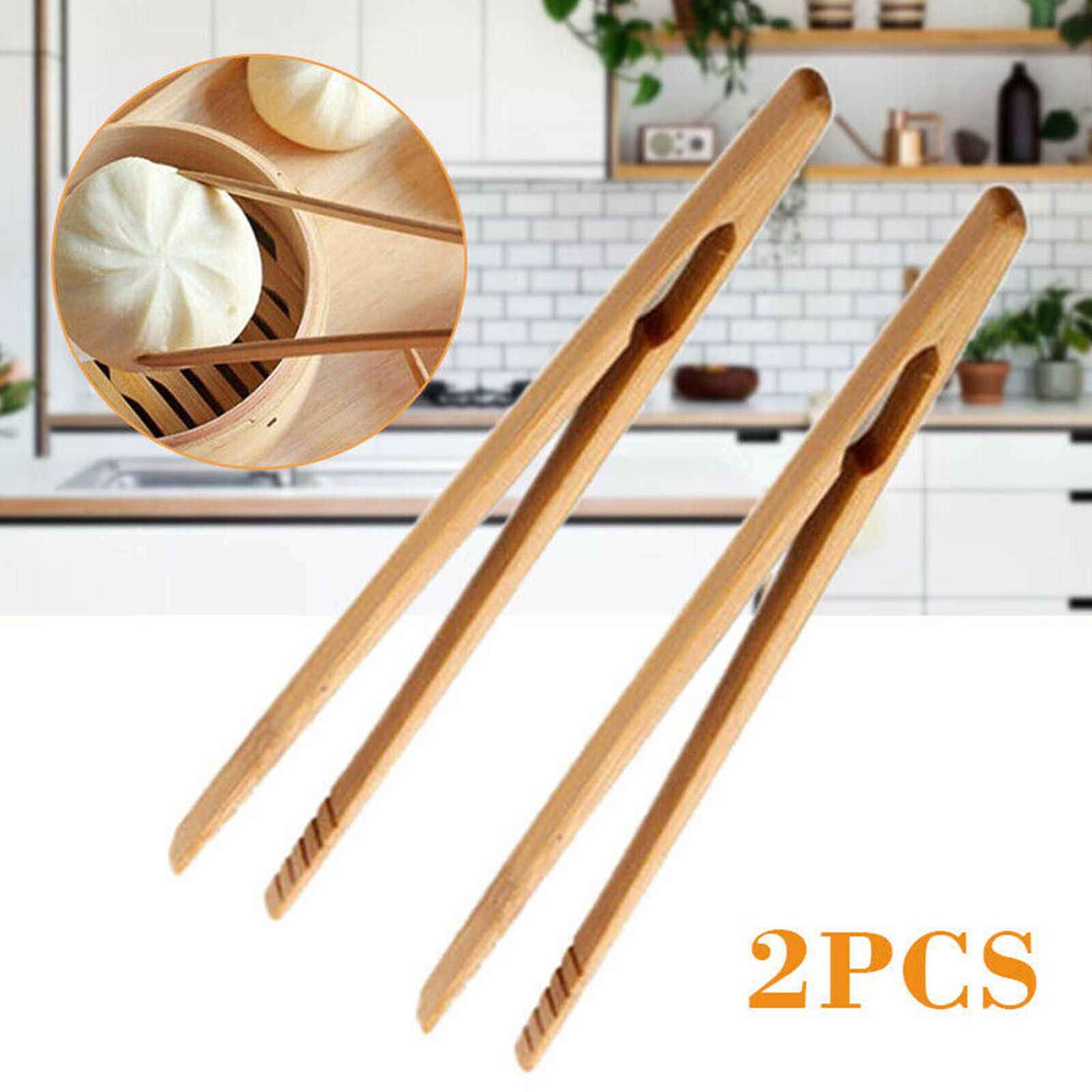 2Pcs Wooden Toast Tongs Toaster Bacon Cooking BBQ Food Bread Tong Kitchen Tool