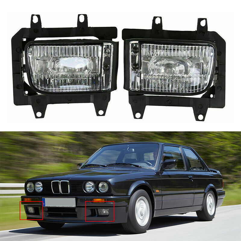 Pair Front Bumper Fog Light Lamp Housings Clear Lens For BMW E30 318i 325i 82-91