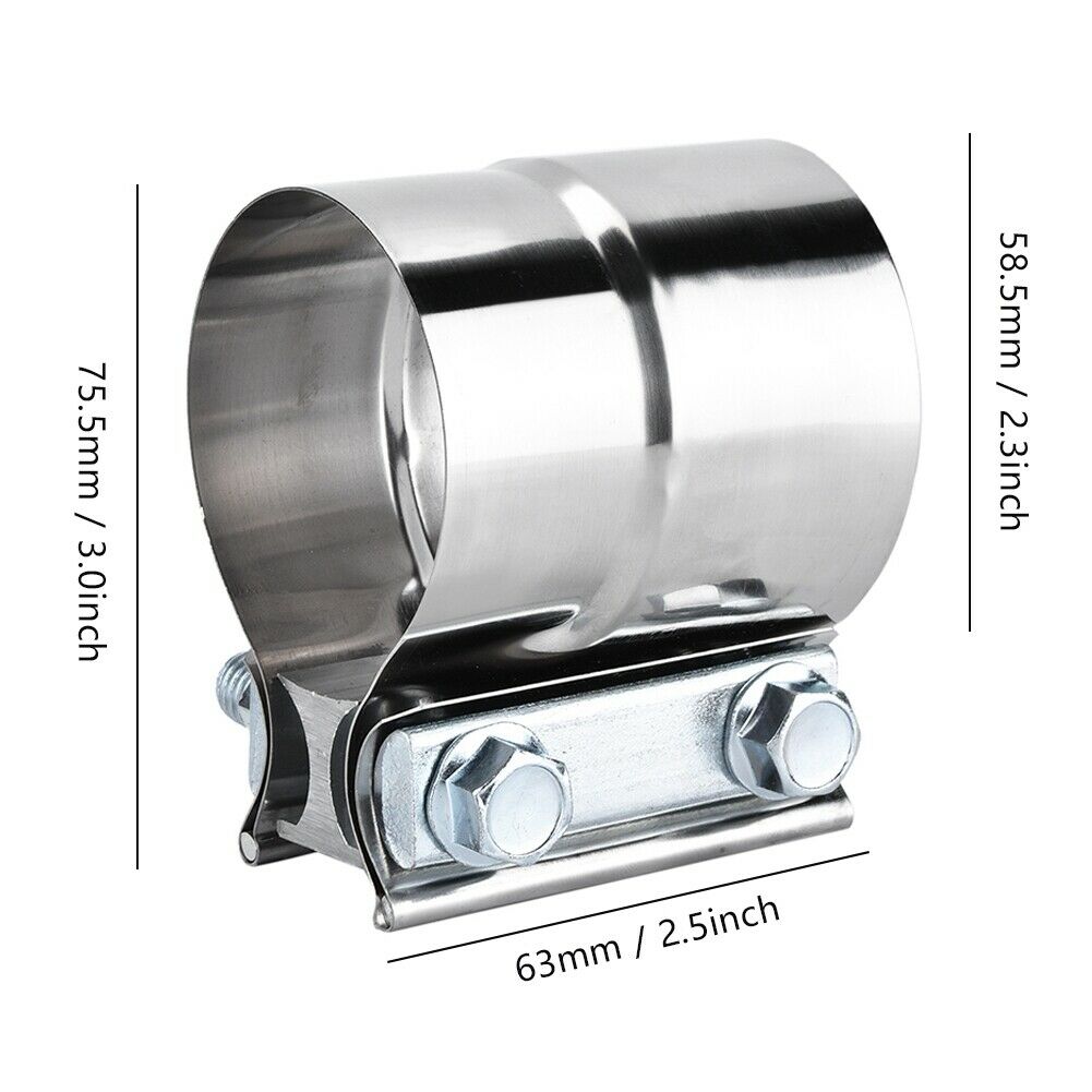 2.5"/66mm Clamp-On Stainless Exhaust Pipe Connector Sleeve Joiner Clamps Kit Set