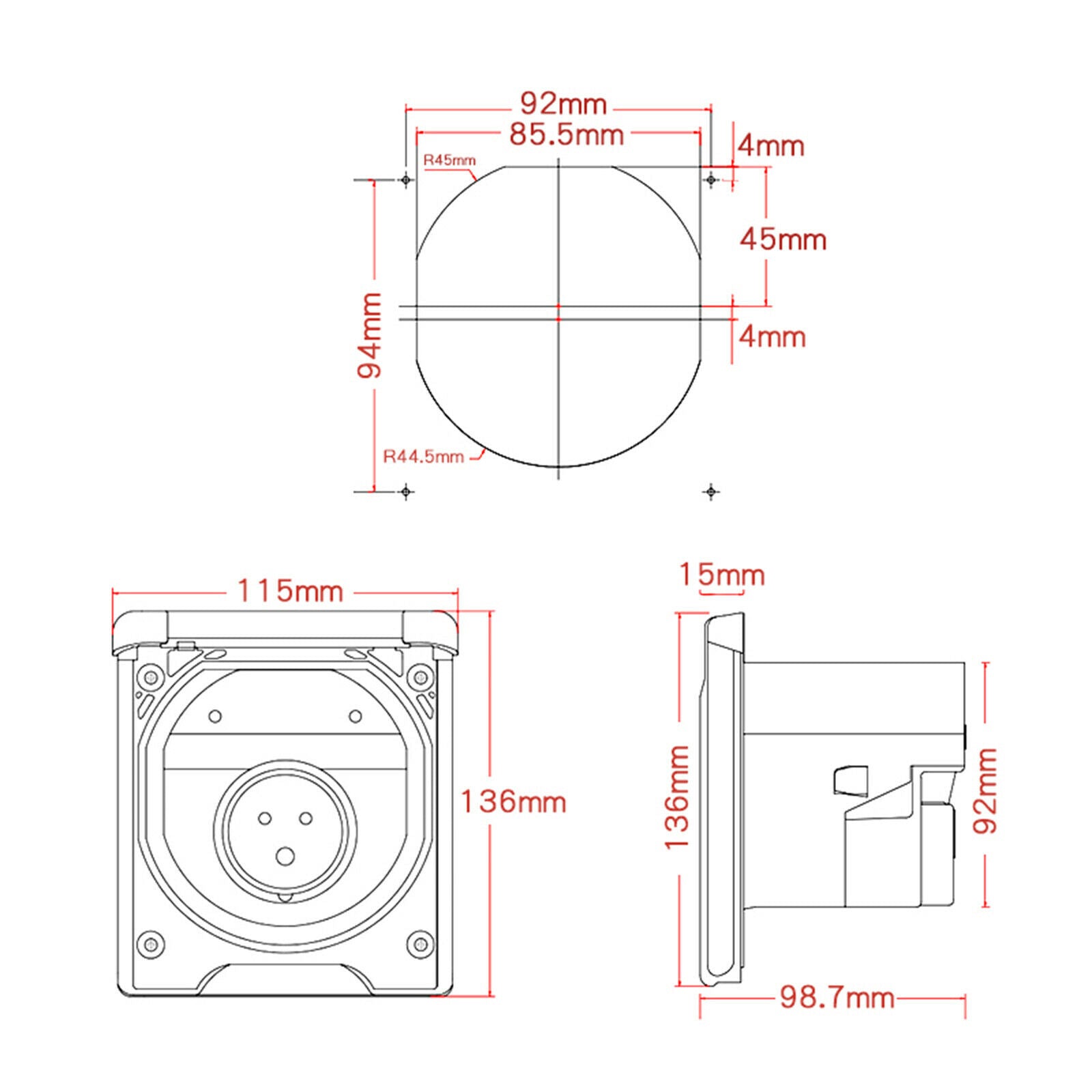 Camper RV External Flush Power Plug & Socket 220V 16A