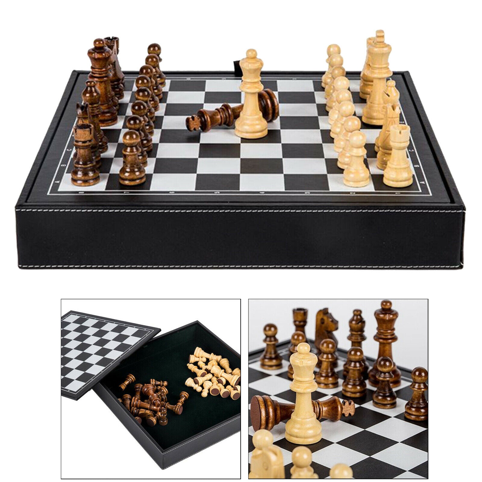 Portable Wooden Chess Set Travel Chessboard and Storage Slots for Family Fun