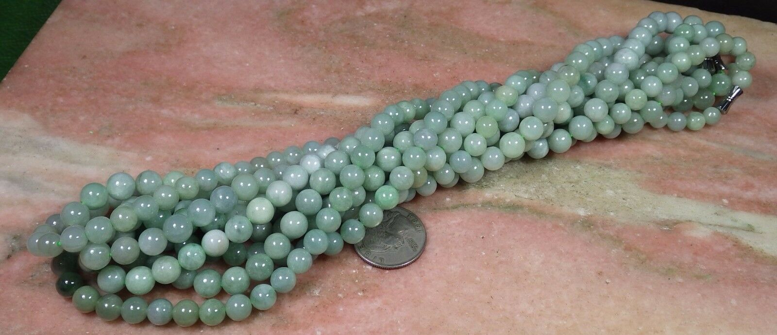 1 Pcs Bean green 100% A JADE JADEITE Bead Beads Necklace 20 inches 8mm