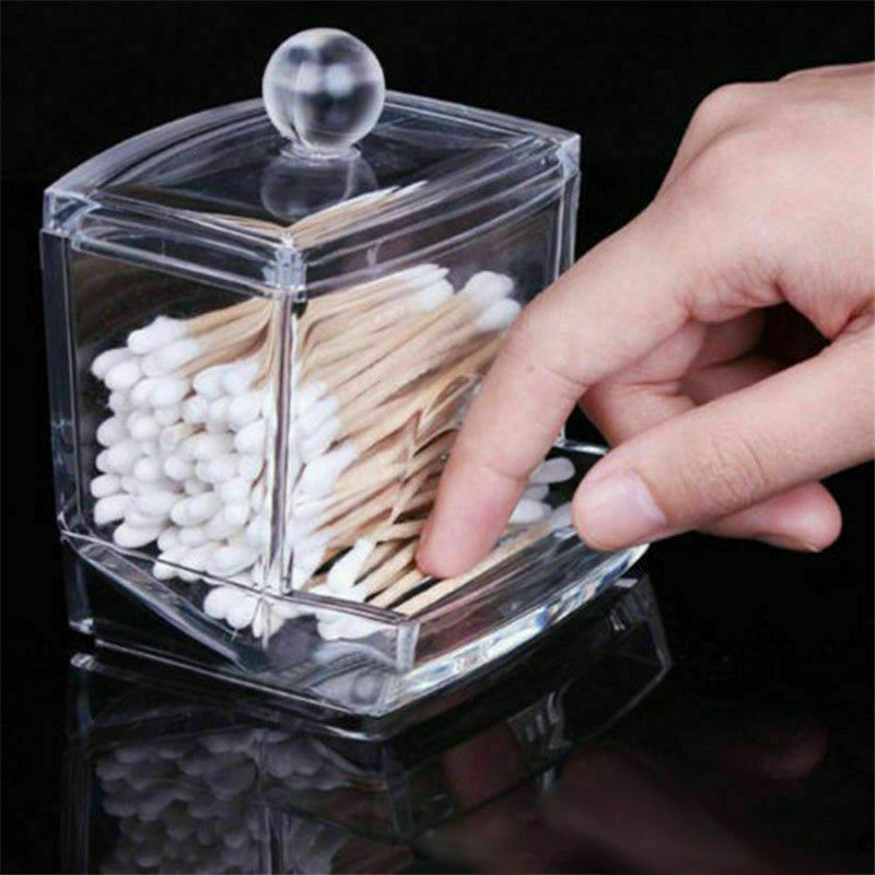 Protable Clear Acrylic Organizer Box Cosmetic Holder Cotton Pad Swab Makeup Case