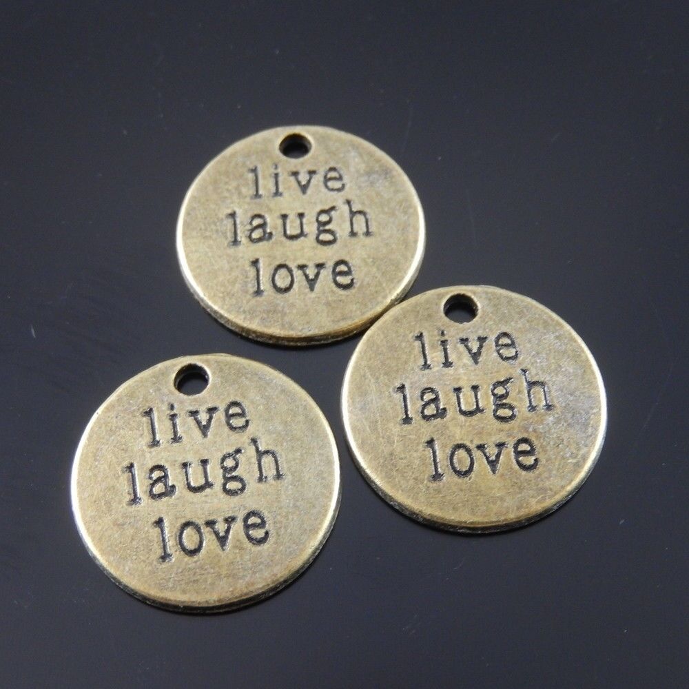 19MM Bronze Tone Live Laugh Love Words Round Jewelry Charm Pendant 5pcs