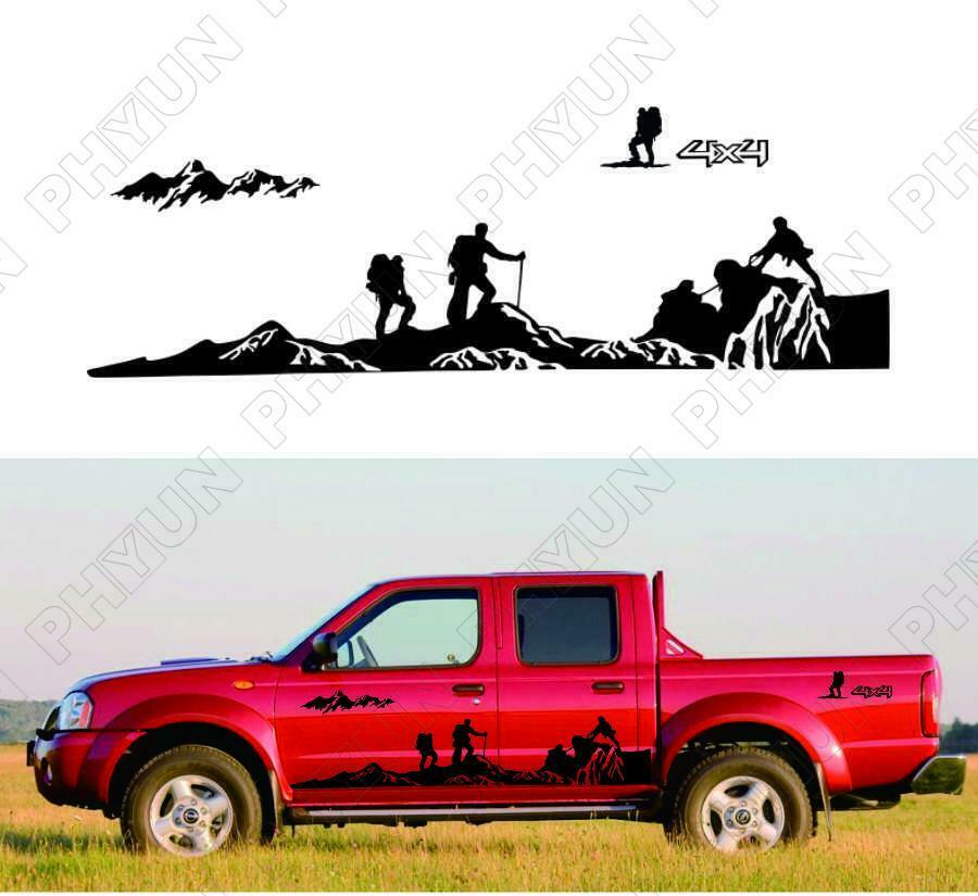 2x Car Truck Body Stickers Decals Black Mountain Peak Style 260 x 50cm Universal