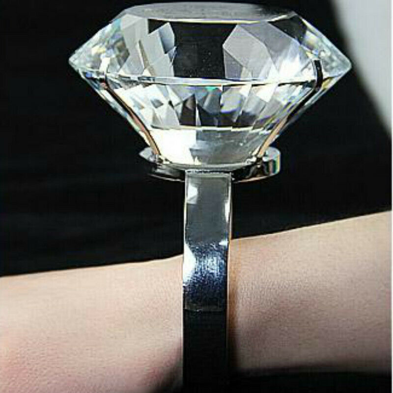 Large 80MM Crystal Oversized Faux Diamond Ring Proposal Wedding Chic Novelty New