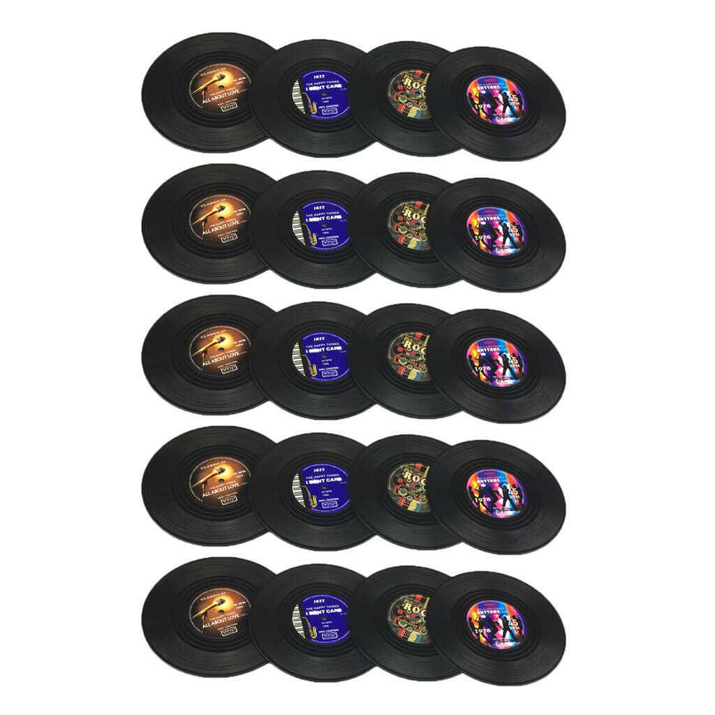 20 Pieces Cup Mat Insulated Silicone Coaster Black Vinyl Record 10cm in Dia