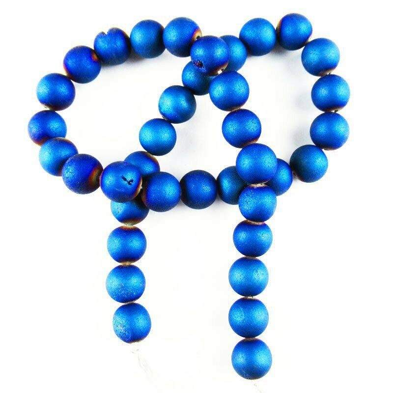 10mm Blue Titanium Crystal Agate Quartz Geode Ball Loose Bead 15.5 " A-618TZ
