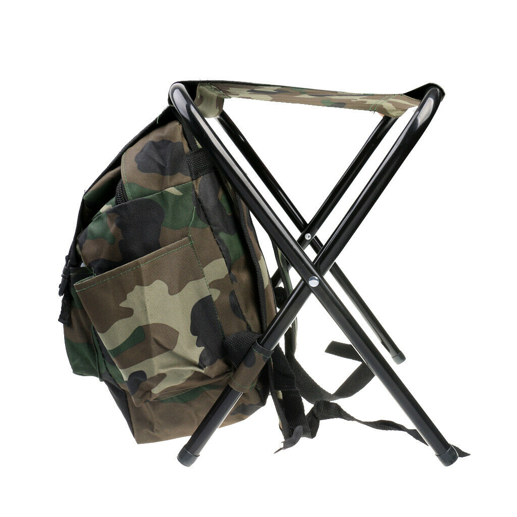 Large Camo Backpack Stool, Collapsible Folding Camping Fishing Chair and Bag for