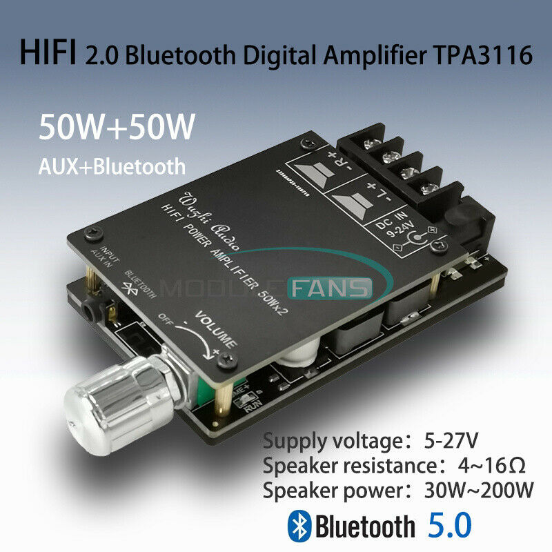 Digital TPA3116 Amplifier Stereo AMP AUX+Bluetooth 2x50W HIFI Power with Filter