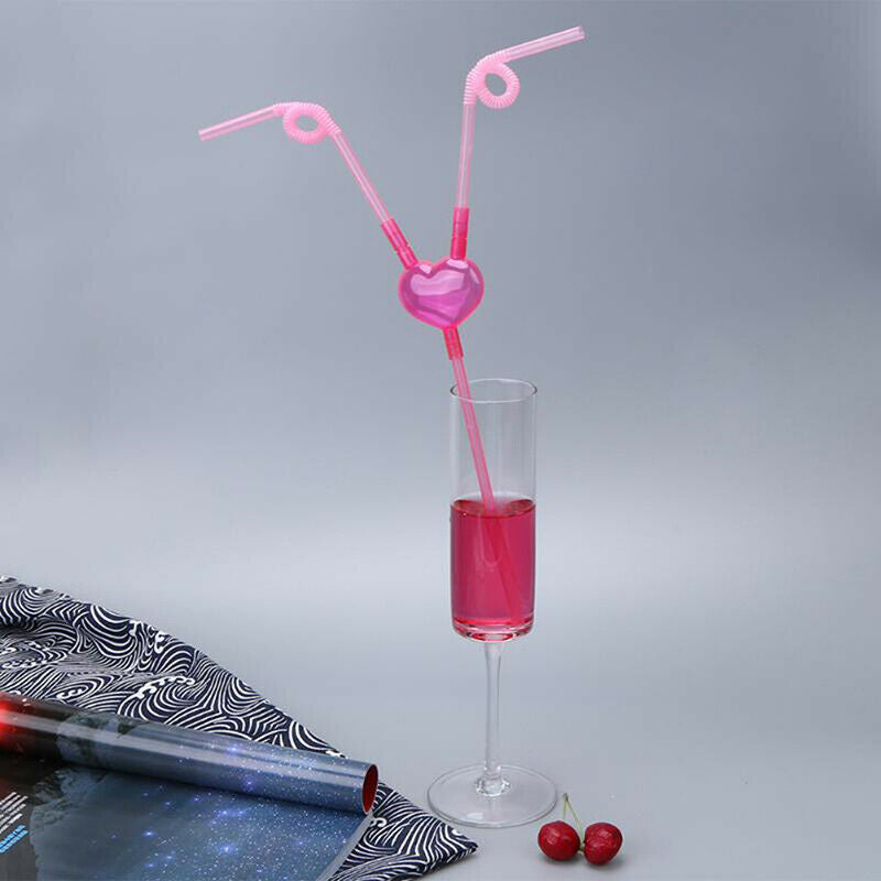 Love Heart Double Straw Unique Flexible Drinking Tube Straws Bar Accessor.l8