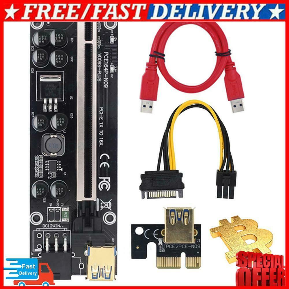 Ver 009S Plus PCIe Riser PCI Express 1x to 16X Adapter SATA 15Pin to 6Pin Power