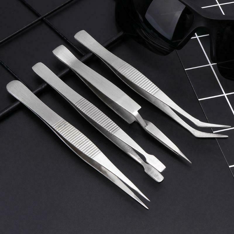 4Pcs Stainless Steel Tweezers Set For Beauty Nail Art Jewelry Making Picking Too