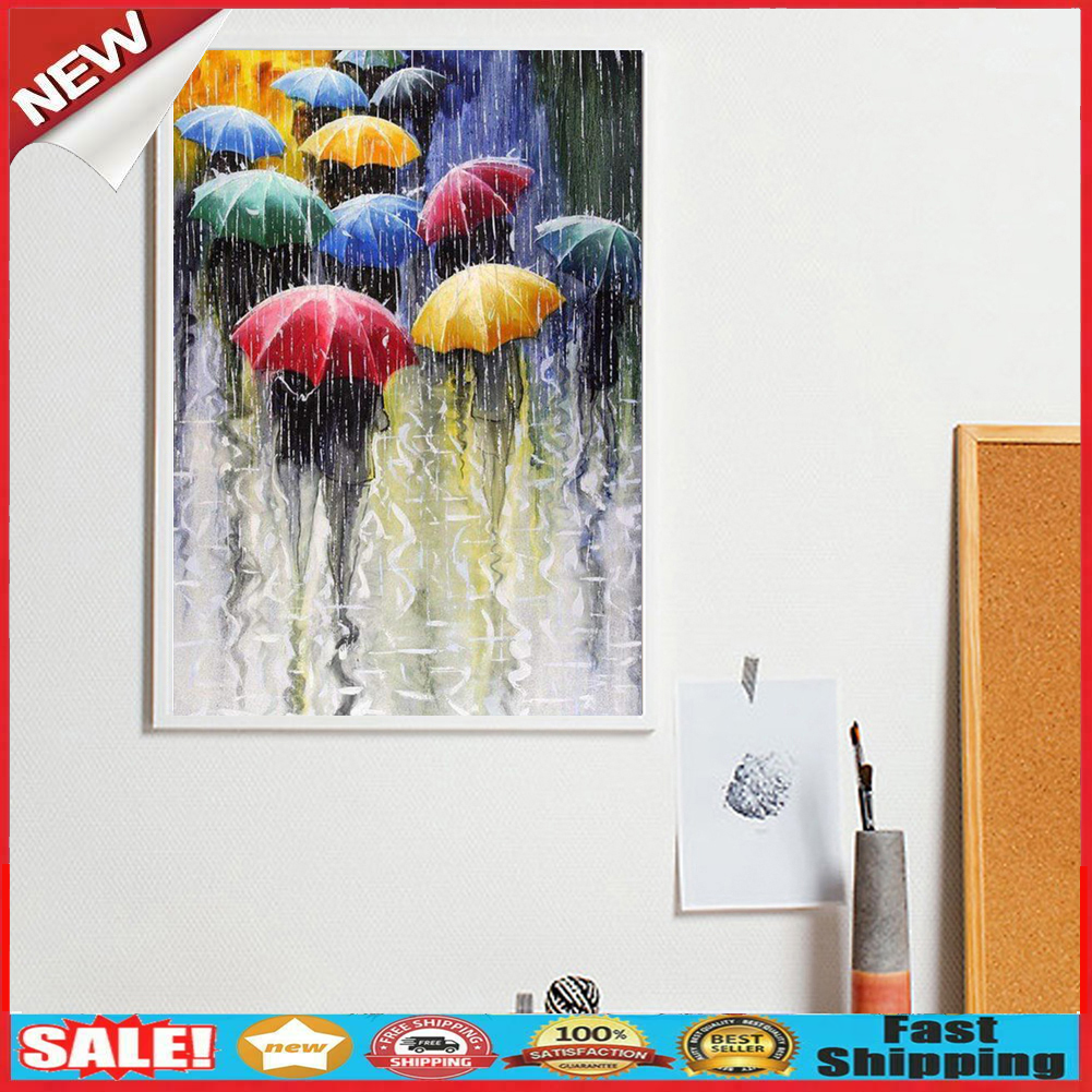 Painting By Numbers DIY Raining Street Hand Painted Canvas Oil Art Picture @