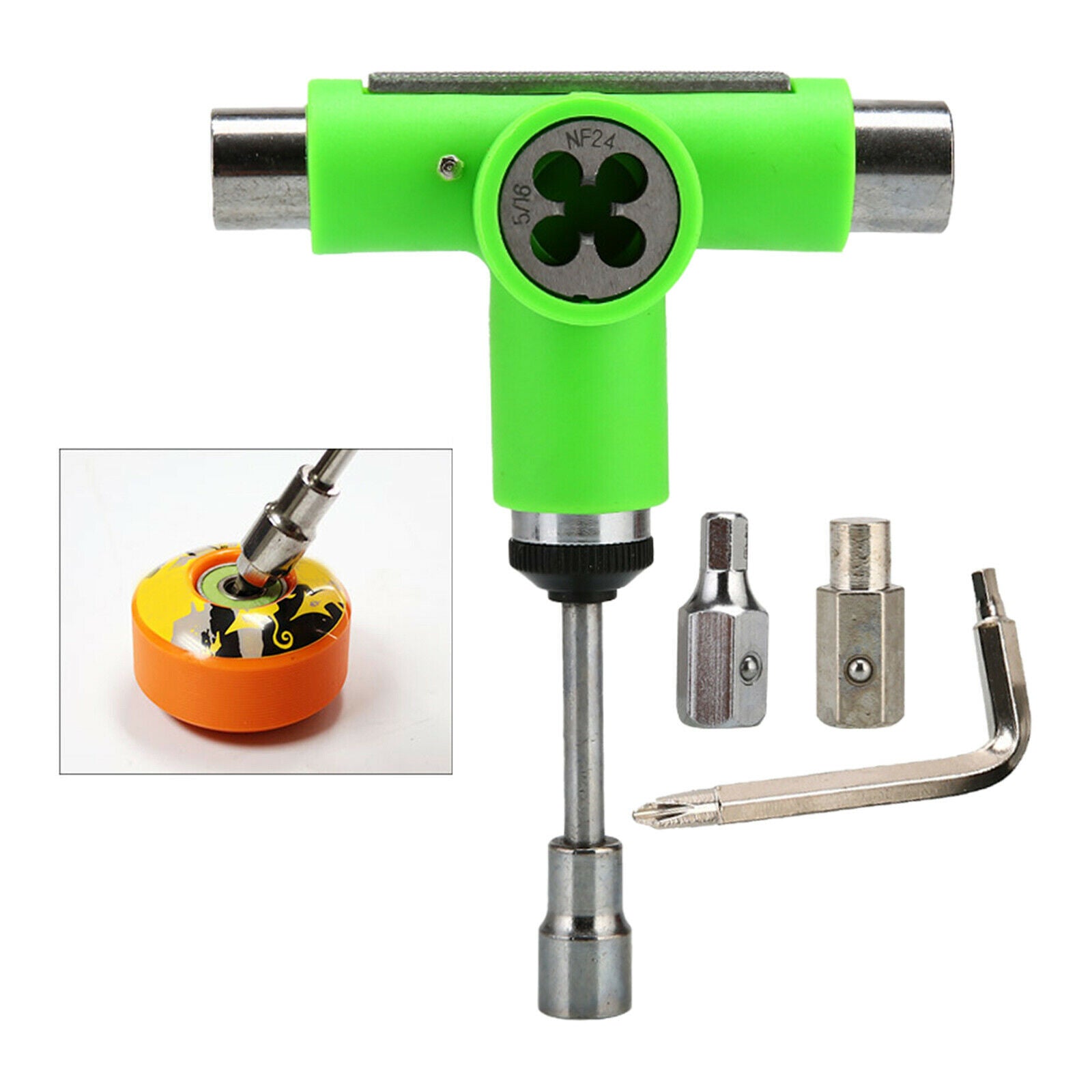 Multi Skateboard Roller Skate T Tool Wrench Spanner Screwdriver Green