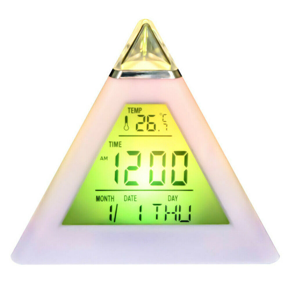 Portable Kids Wake Up Light Alarm Clock 7 Color Backlight Calendar Thermometer