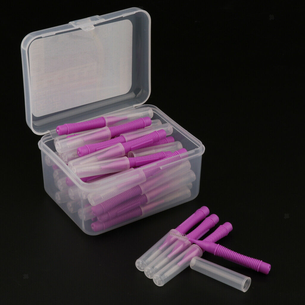 80x Dental Interdental Brush Toothpick Teeth Cleaning Oral Care Purple+Pink