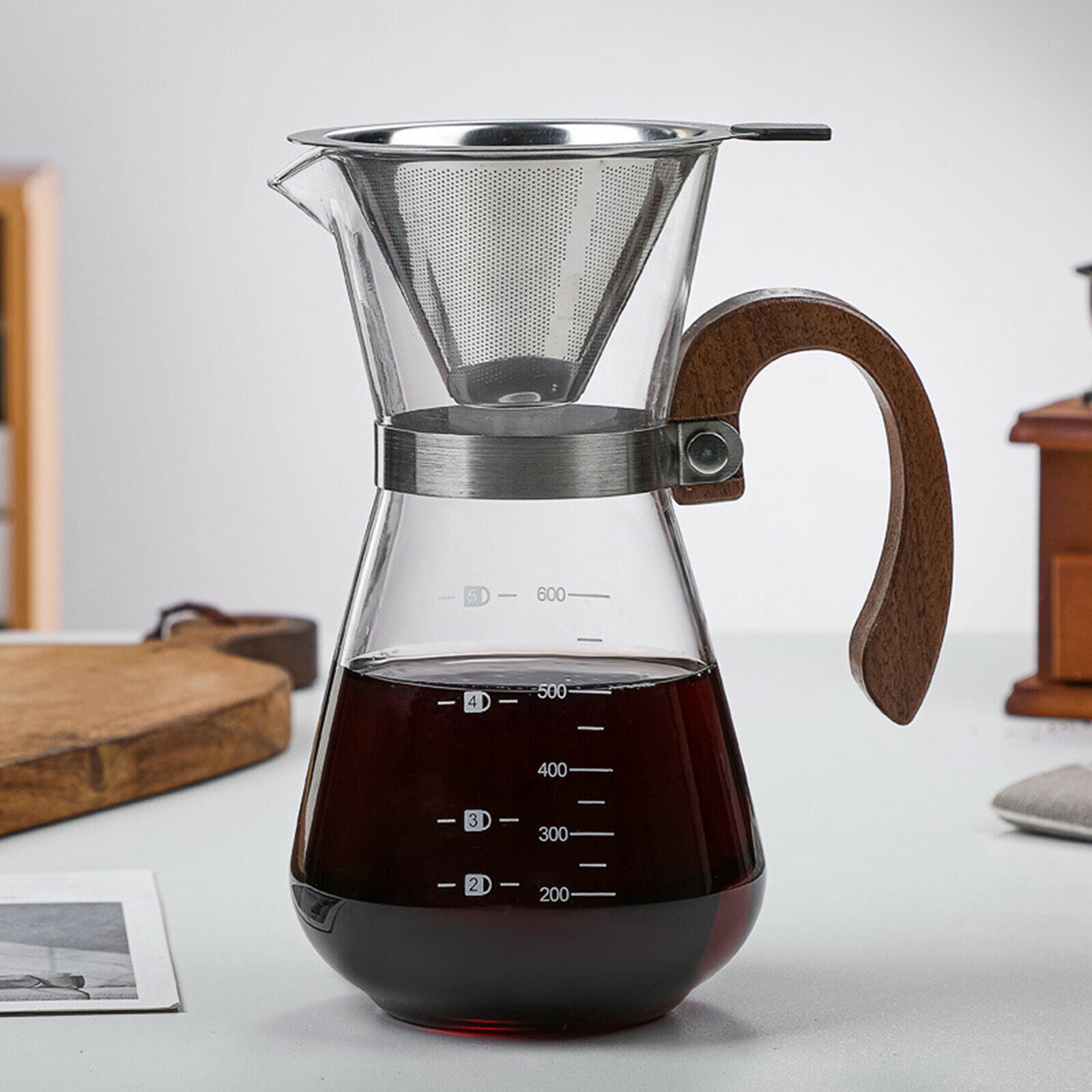 600ml Pour Over Coffee Maker w/ Filter Funnel Manual Coffee Brewer Portable