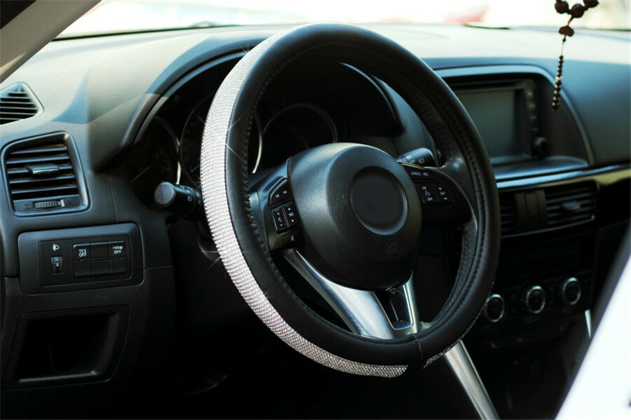 Universal 38cm Car Truck Steering Wheel Cover PU Leather Cool Bling Rhinestone