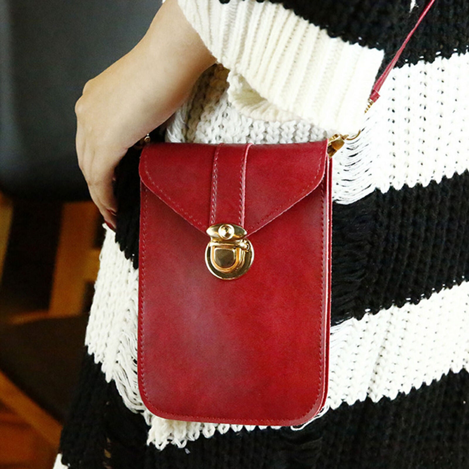 Women PU Leather Mobile Phone Pouch With Clear Window Change Bag