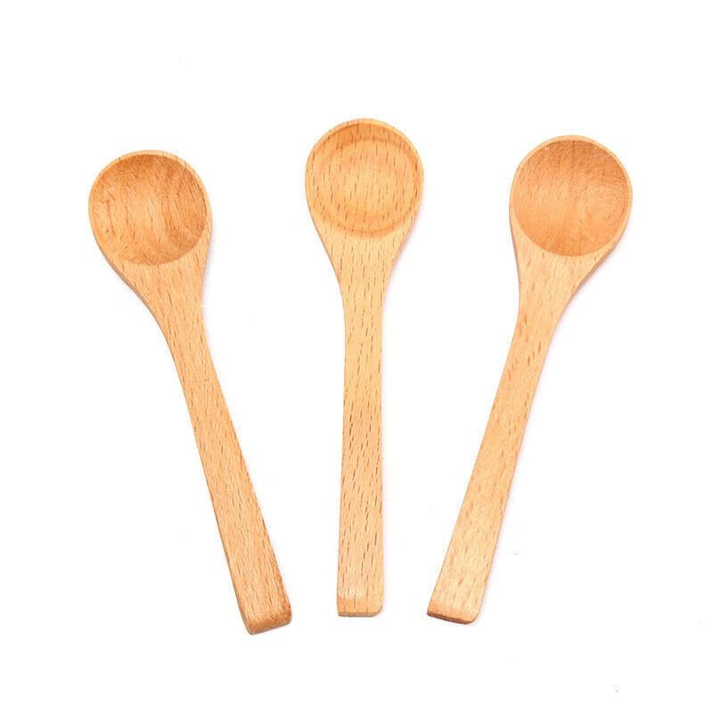 1X Wooden Round Bamboo Spoon Soup Tea Coffee Salt Spoon Kitchen Tools Cut.l8