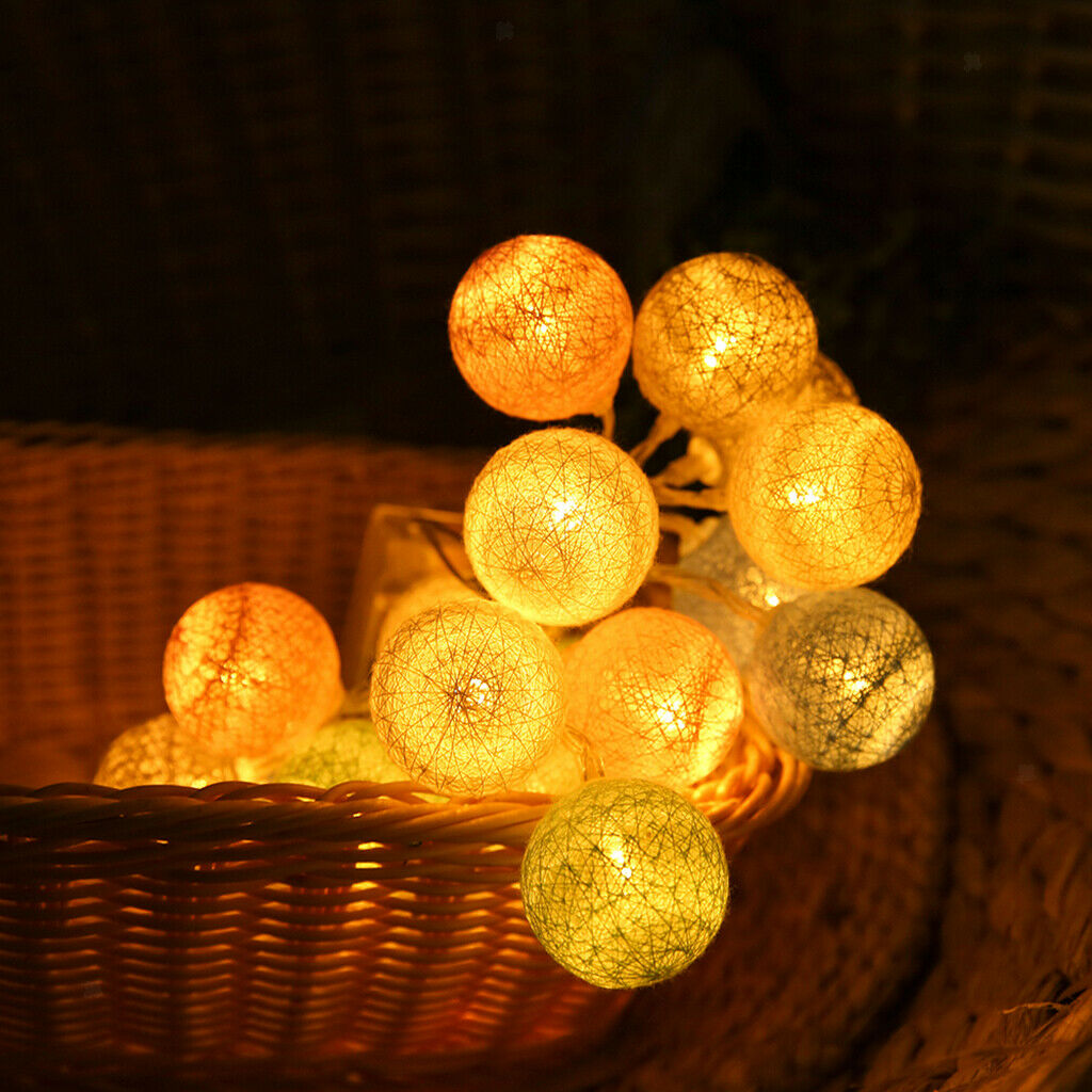 20 Cotton Balls String Fairy Mood Night Light Christmas Party Decor