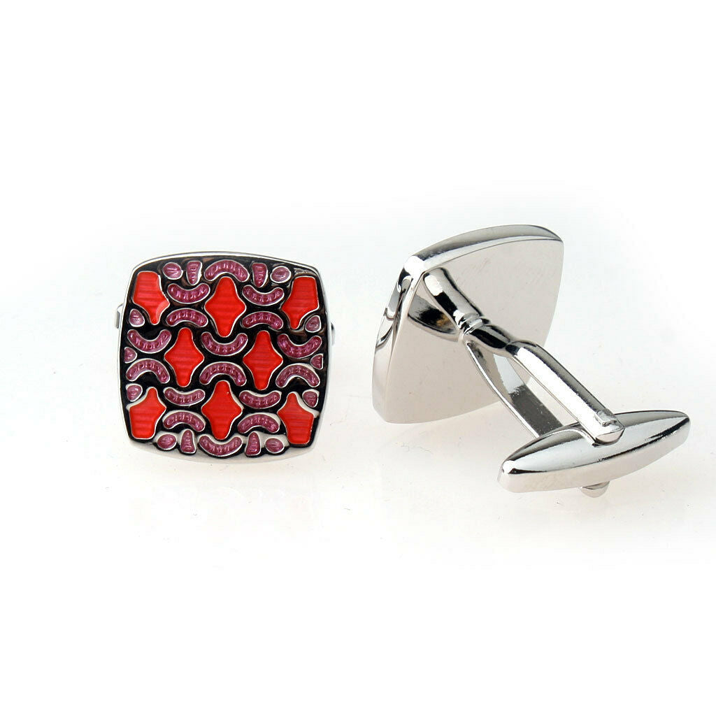 Mens Boy Wedding Business Shirt Red Square Wave Enamel Cufflinks Cufflinks